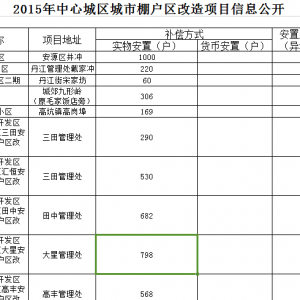 萍乡2015年棚户区改造信息公开表
